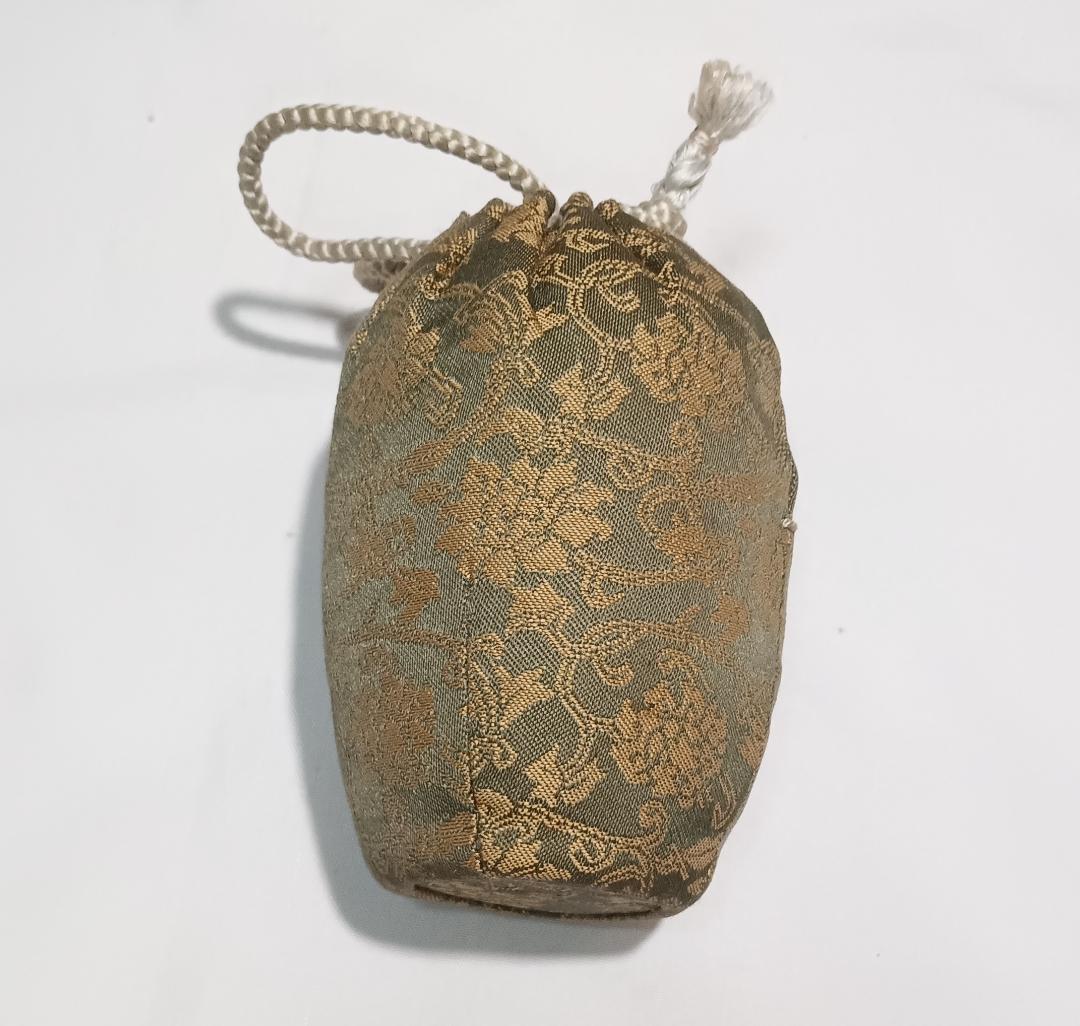 茶道具　備前焼茶入　木村陶峰作　備前桟切焼肩衝茶入　二重蔓牡丹唐草仕覆　美品！！