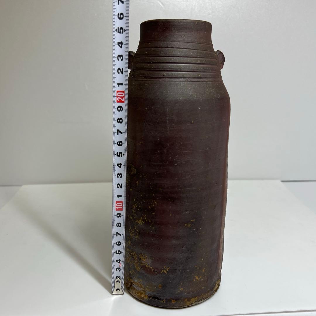 専用　藤原雄　在銘　備前花入　共箱　高さ約26.5cm 東K8-0227②タサニ