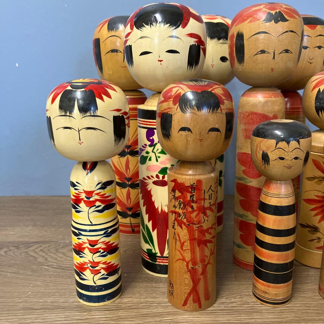 D-2 昭和レトロ 伝統工芸品 伝統こけし 13体まとめ売り 銘入り 作家物