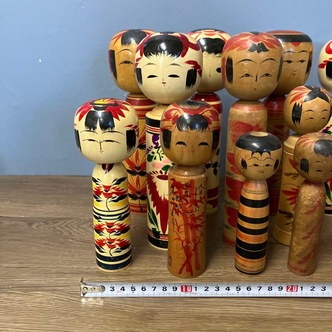 D-2 昭和レトロ 伝統工芸品 伝統こけし 13体まとめ売り 銘入り 作家物