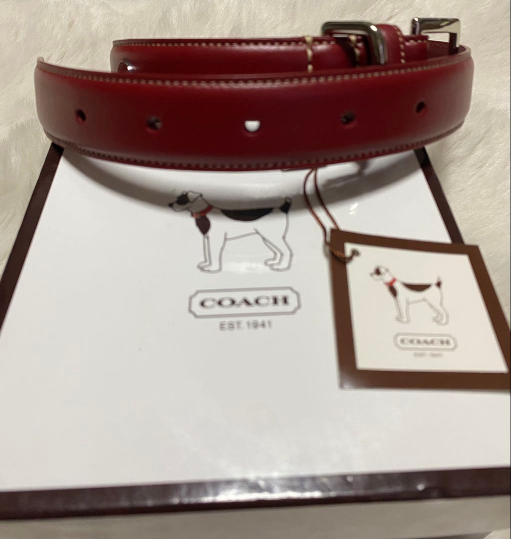 新品未使用品　COACH赤いレザー犬用首輪 Ｌサイズ スタッズ付き