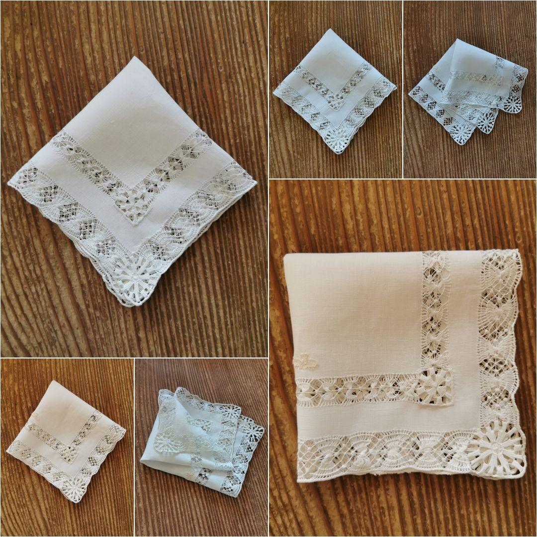 アンティーク オープンドローンワーク 大変滑らかなリネン 蝶刺繍 スクエアクロス
