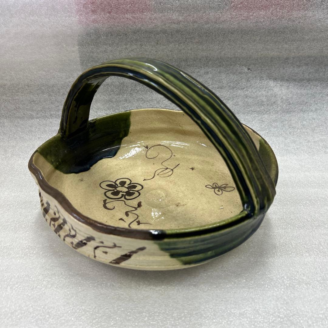 加藤隆倫 作 織部焼 手付き鉢 25cm 加実窯 木箱付