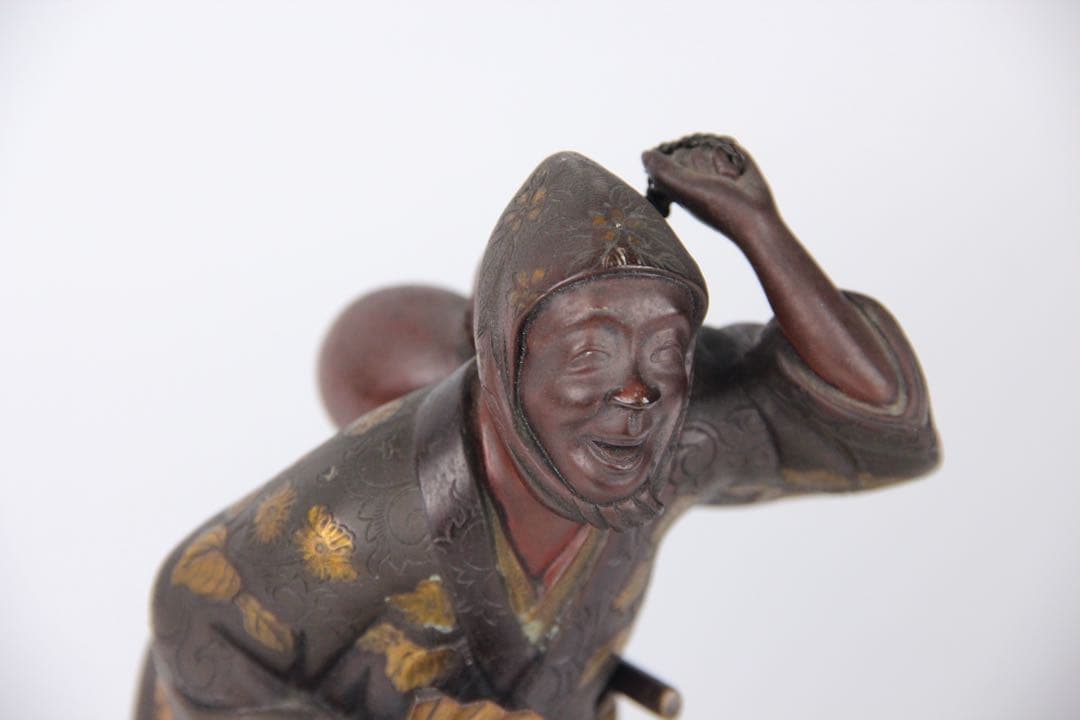 明治時代　古美術品 銅製塗金 阿波踊り 人物　サムライ　置物 EU25-2