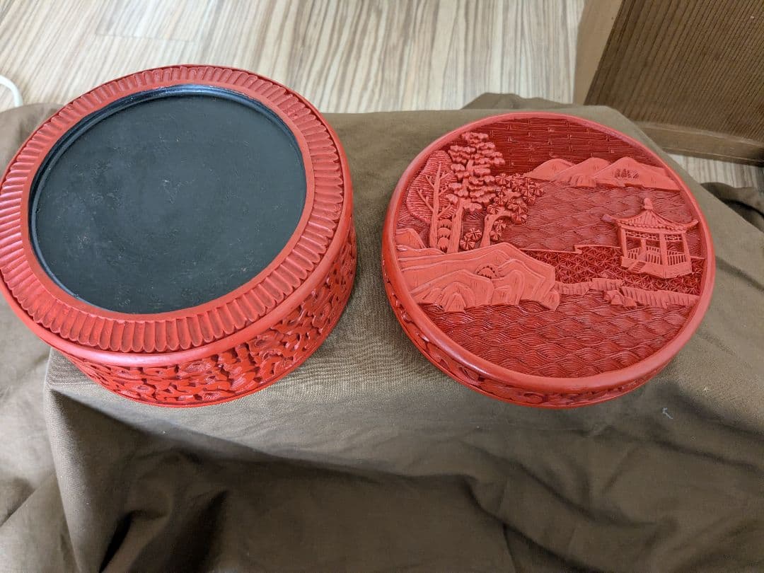 漆製 菓子器 細密彫刻 共箱付き、本日限定値下げ！最終価格！