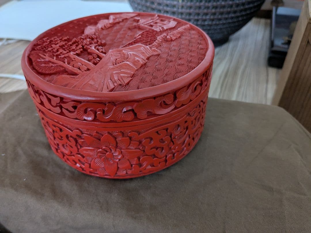 漆製 菓子器 細密彫刻 共箱付き、本日限定値下げ！最終価格！