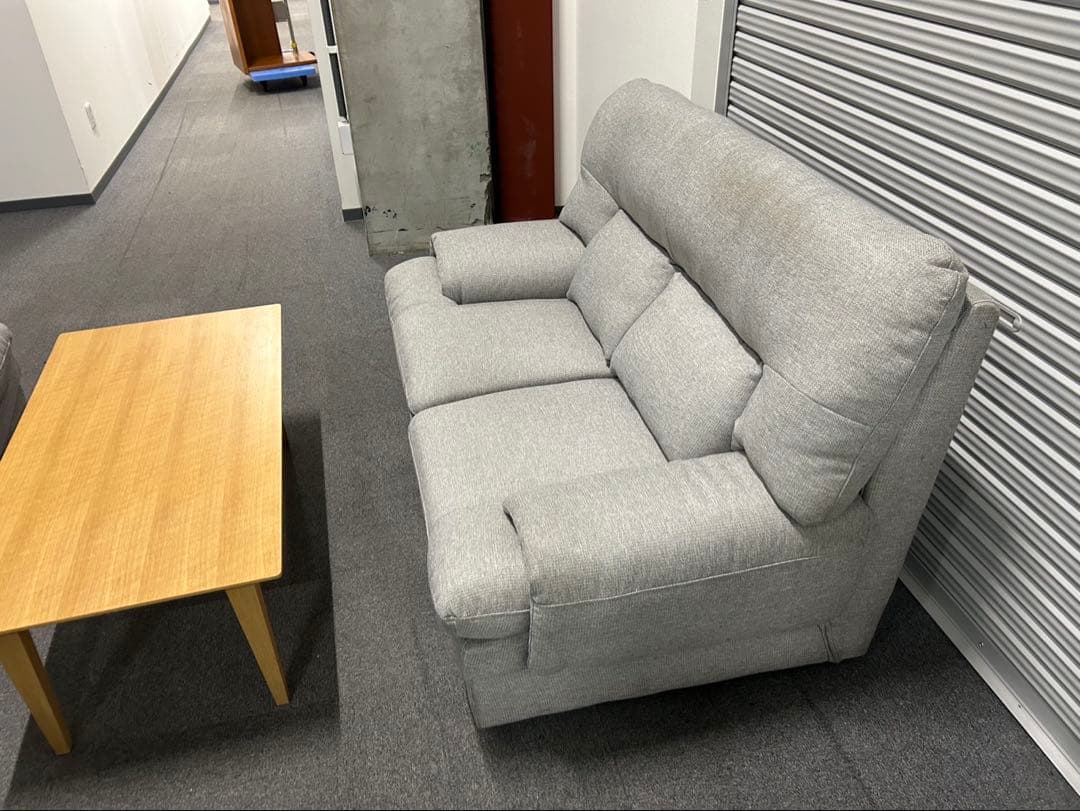 大塚家具　グレーファブリックソファとオーク材テーブルの応接セット