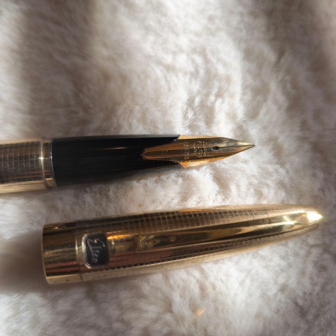 【ヴィンテージ】パイロット 万年筆 エリート 18K-750 ゴールド 格子柄