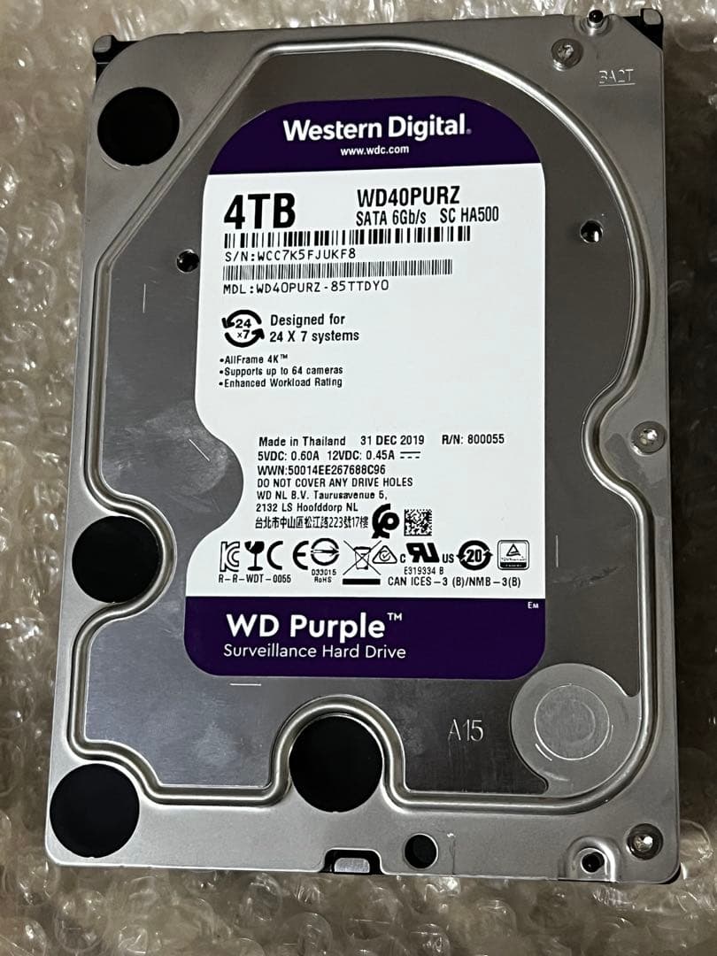 ジャンク　WD Purple 4TB HDD WD40PURZ 3台セット