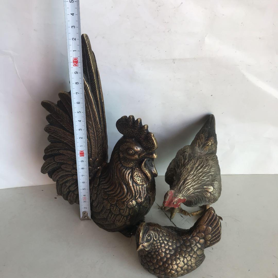 雞の置物，真鍮製，工藝美術品，重2000克