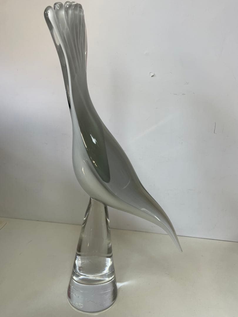 アートガラス 白鳥 スワン オブジェ ガラス彫刻 サイン入 高さ約44.5cm