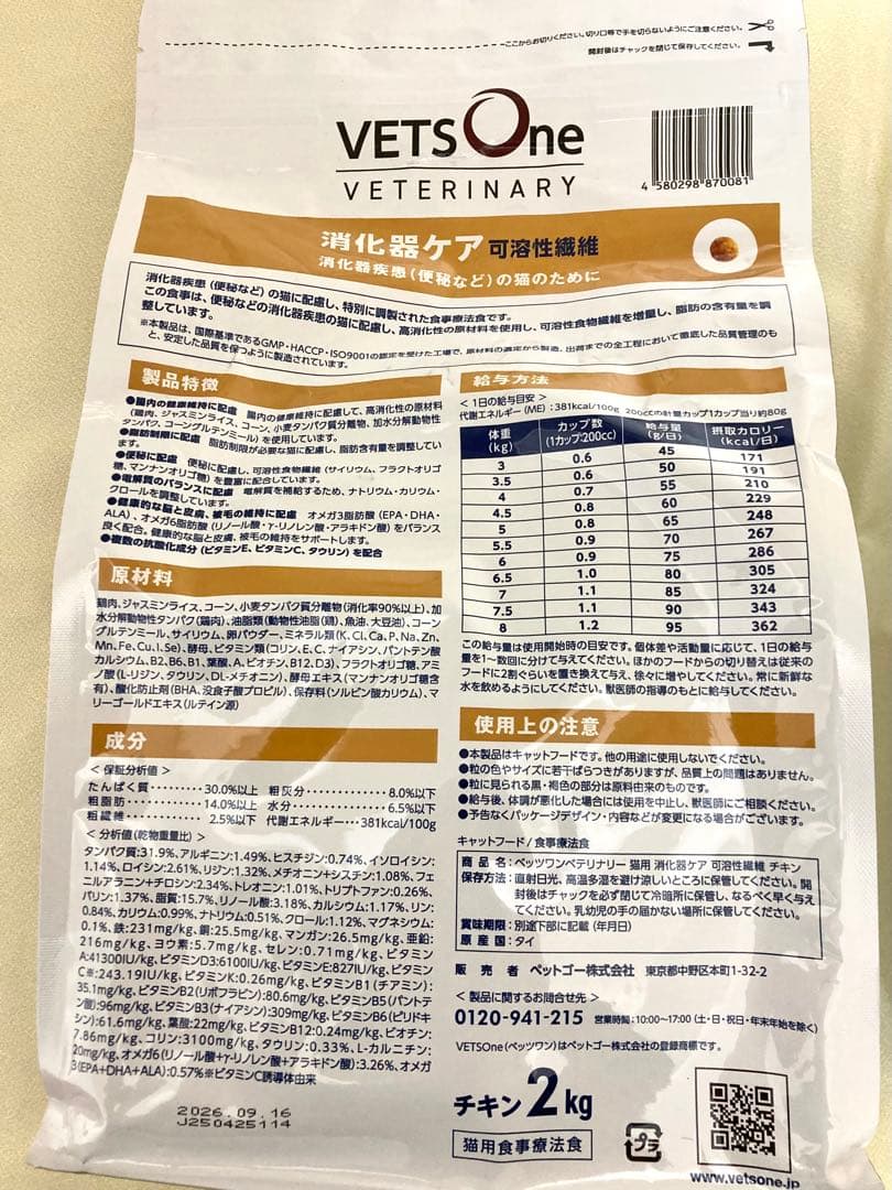 ベッツワンベテリナリー　猫用　消化器ケア　可溶性繊維 ２袋セット