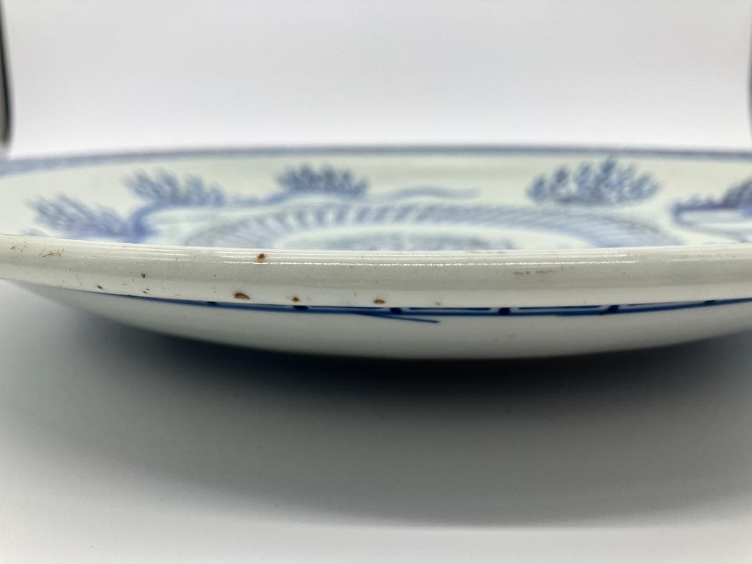 古伊万里　太明成化年製　青華　染付　双竜文　大皿　直径：約37cm　時代物