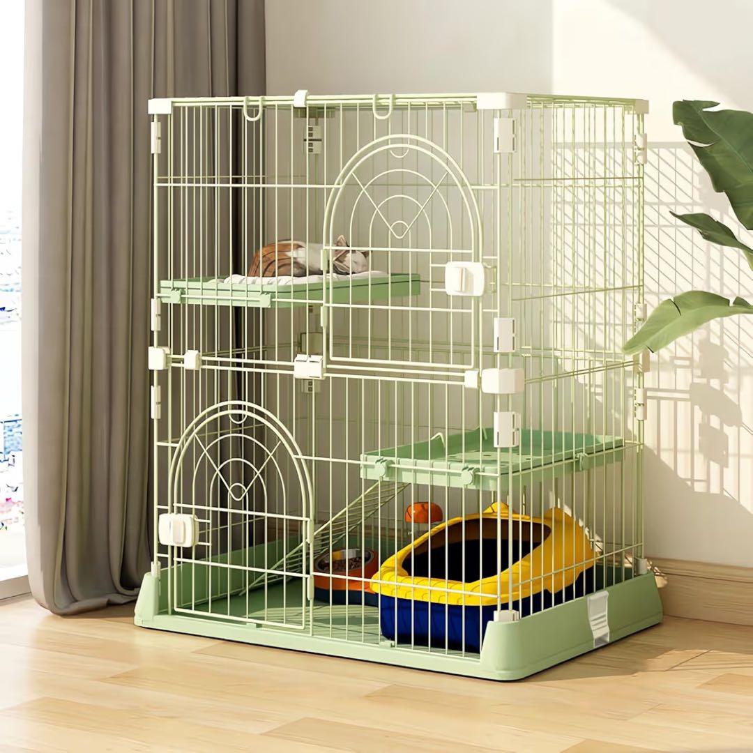 キャットケージ 2段 76×50.5×89㎝ スリム 大型猫用 組み立て簡単