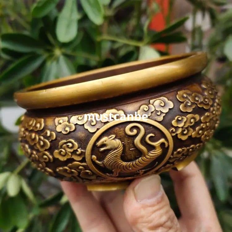 銅器 香炉 四大神獣彫花奉納炉 線香炉 香道具 茶道具 装飾品 工芸品置物