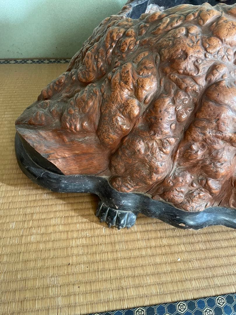 時代　特大　切り株火鉢　亀細工　天然杢　くり抜き