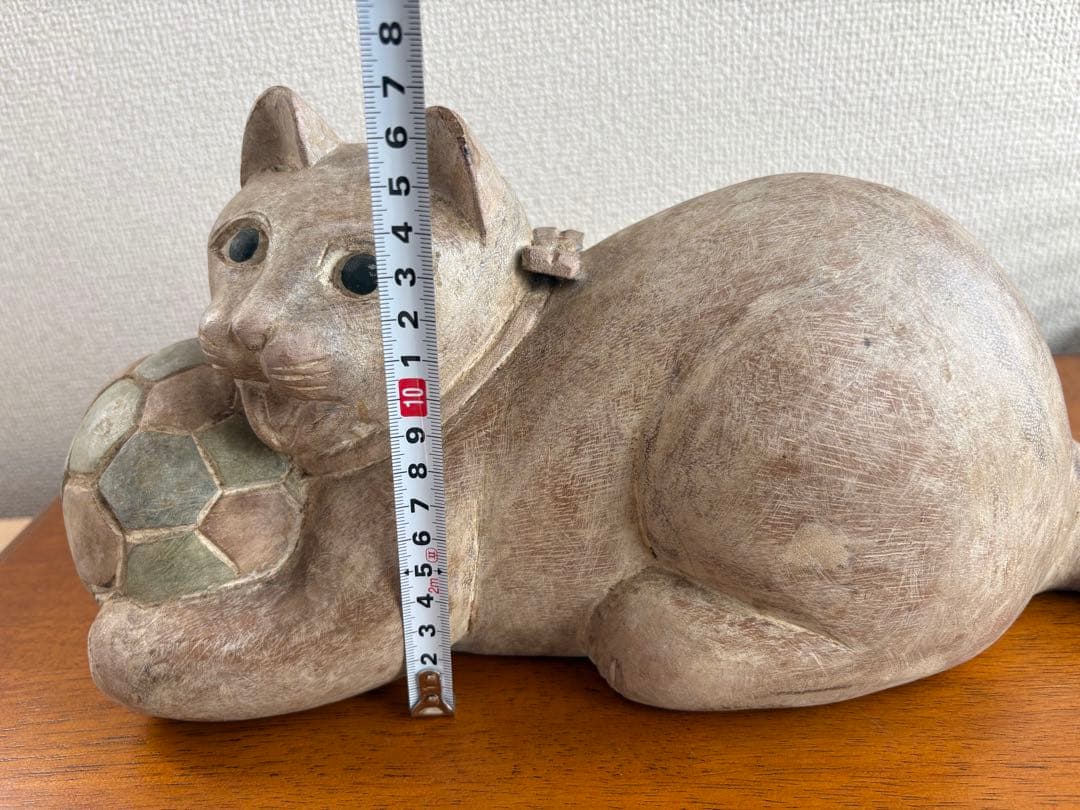 木彫り 猫 オブジェ 大型 ボール 木製 ハンドメイド ビンテージ インテリア