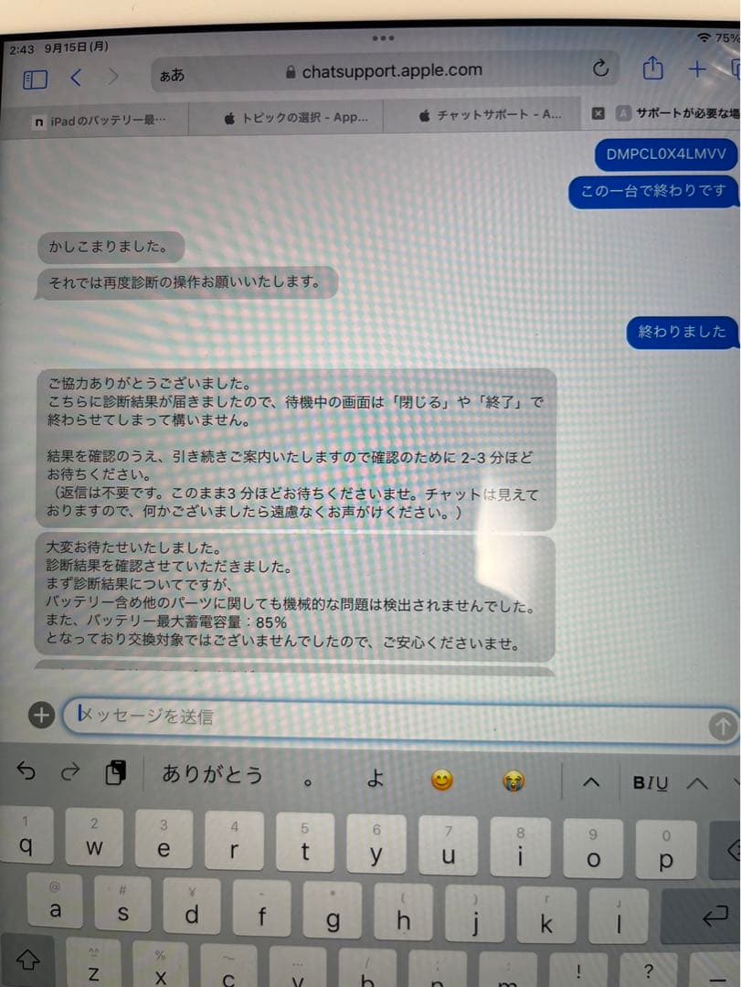 バッテリー85%！iPad Air3世代256GWi-Fi + Cellular