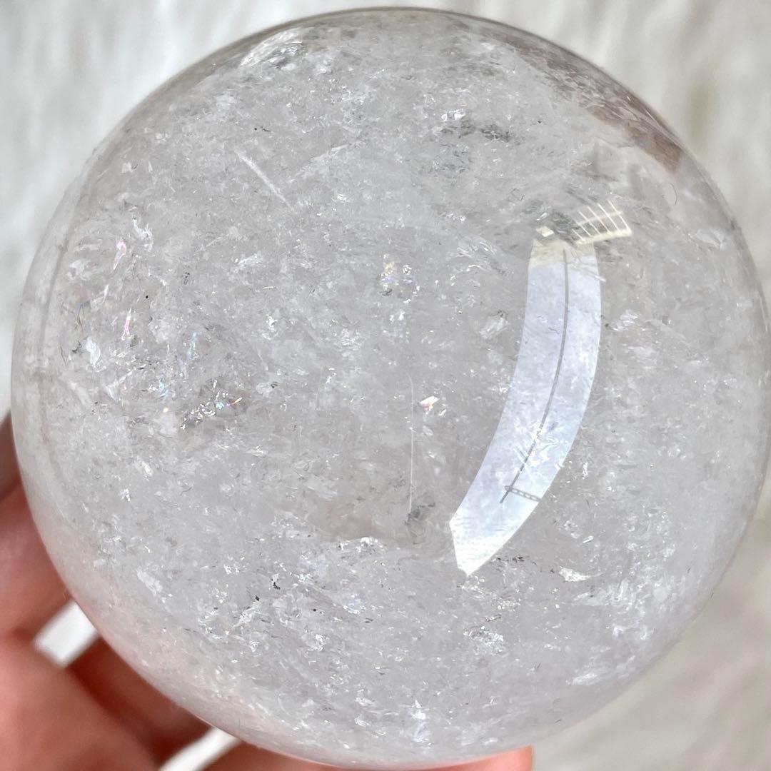 【 天然石 キラキラ シュワシュワ 虹入り 水晶 スフィア 約64ミリ 丸玉 】