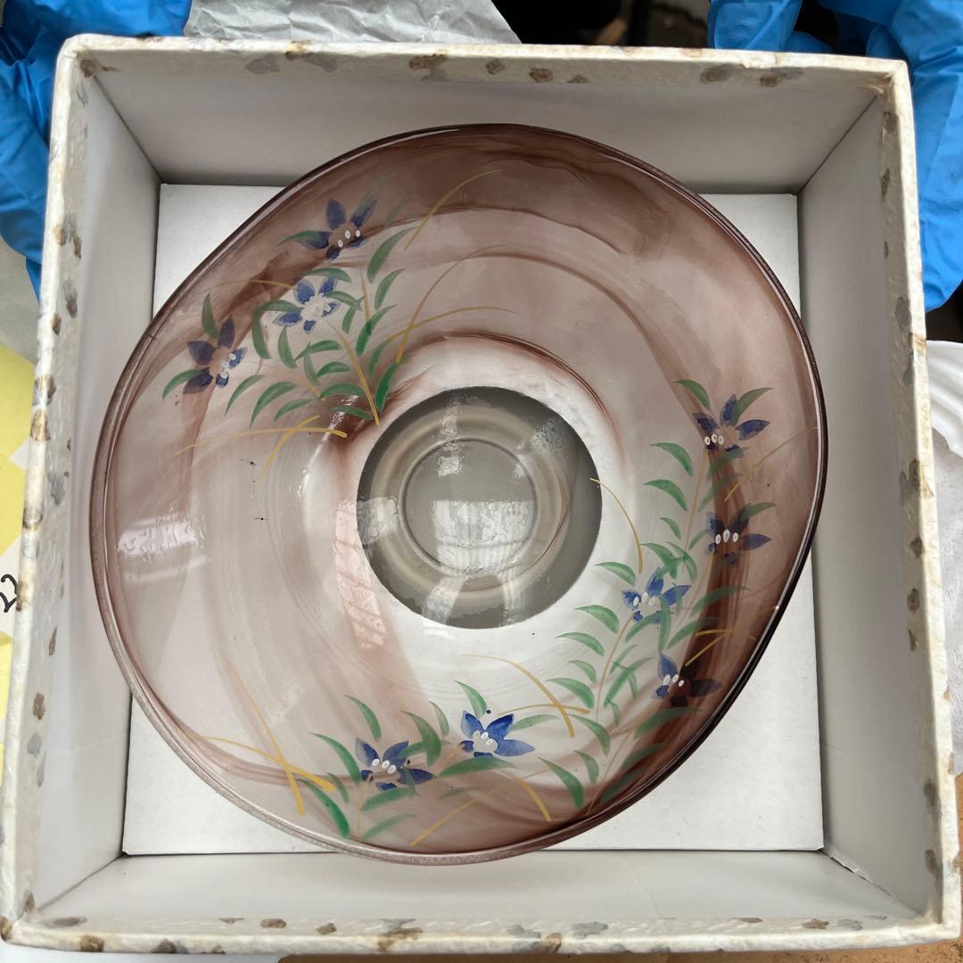 25抹茶茶碗　義山茶碗　桔梗　長寿作　耐熱ガラス