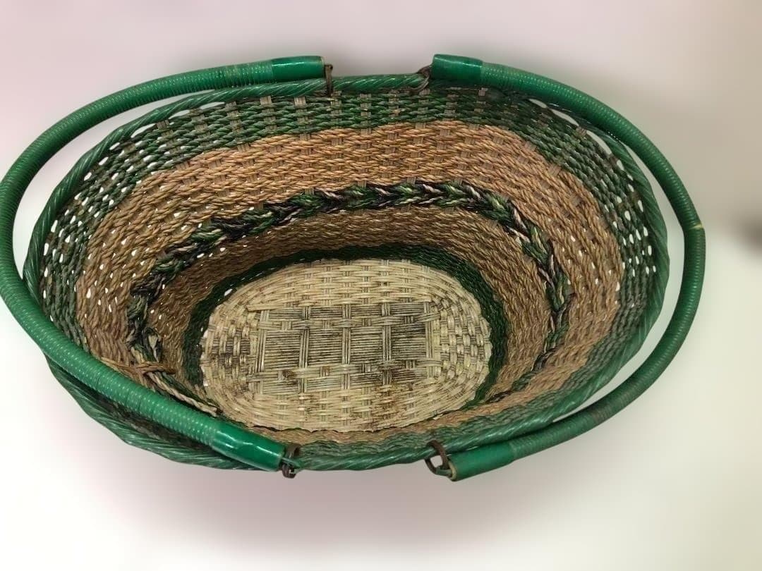 昭和レトロ　手提げカゴ　買い物かご　アンティーク　当時物　1014-7