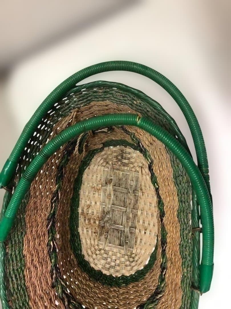 昭和レトロ　手提げカゴ　買い物かご　アンティーク　当時物　1014-7