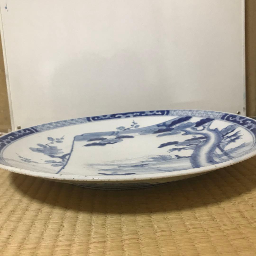青白磁染付松竹梅鳥柄約40センチ大皿