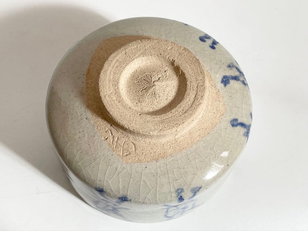 陶芸家　萬吉作　一生絵付　大名行列　抹茶茶碗　抹茶碗　茶碗　染付　共箱
