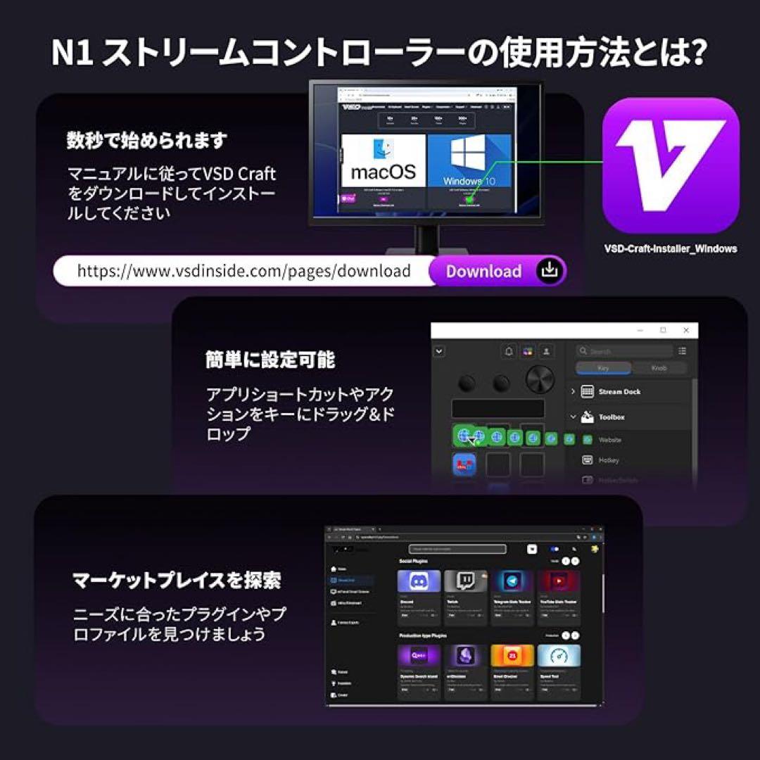 ストリームドック N1 ホワイト 18キー マクロキーボード ストリームデック