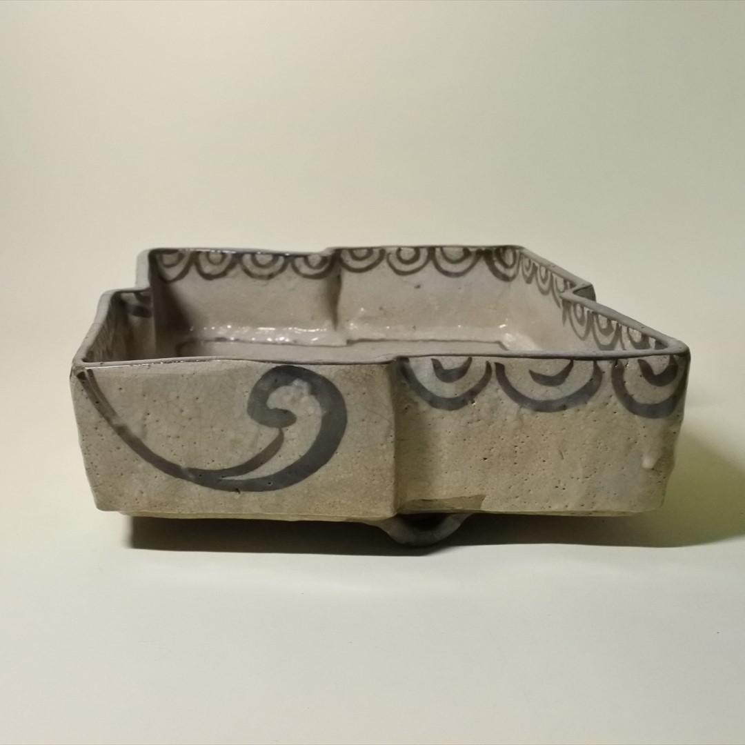 江戸末期　絵瀬戸　草花紋　菱形　平鉢　骨董品　アンティーク