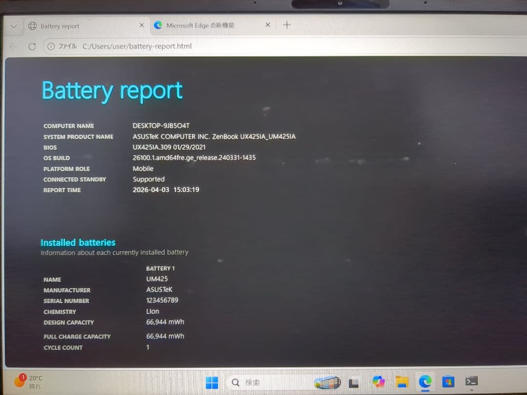 ZenBook UM425IA Ryzen 7 8GBメモリ・512GBSSD