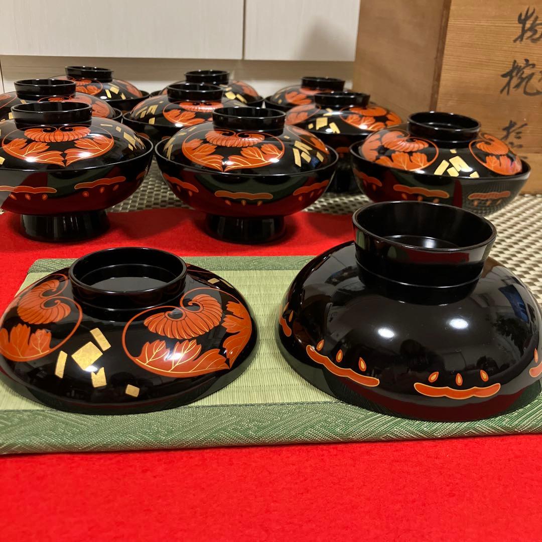 輪島塗　椀　葵房絵付煮物椀　漆器10客セット