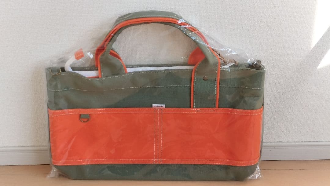 【新品未使用】横長バイカラーファスナー付トートバッグ帆布〈富士金梅8号〉1点もの