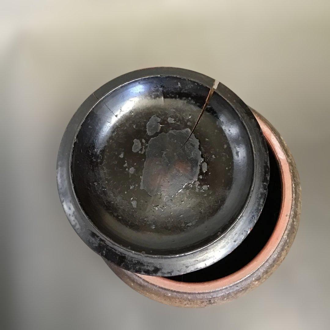木製漆塗り彫刻蓋付き陶器　古常滑焼　茶道具　水指　骨董品　アンティーク
