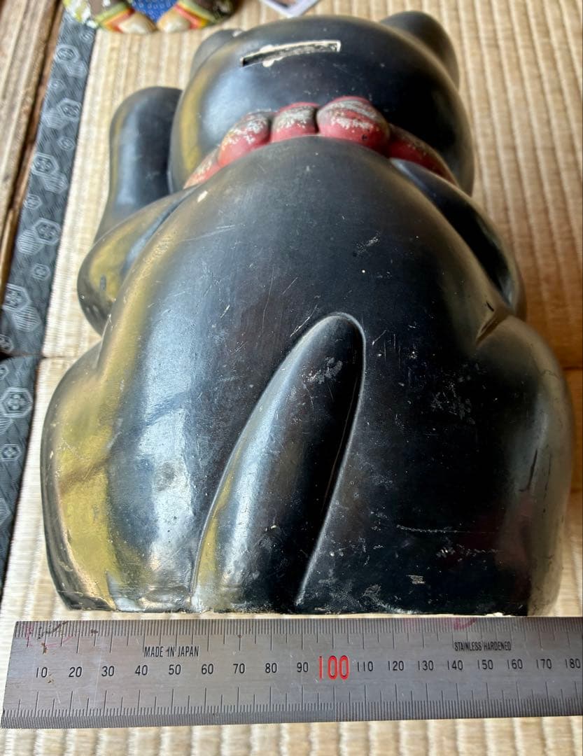 【超希少・一点物】昭和レトロ大型 黒招き猫貯金箱＆90's ガーナ製ボルガハット