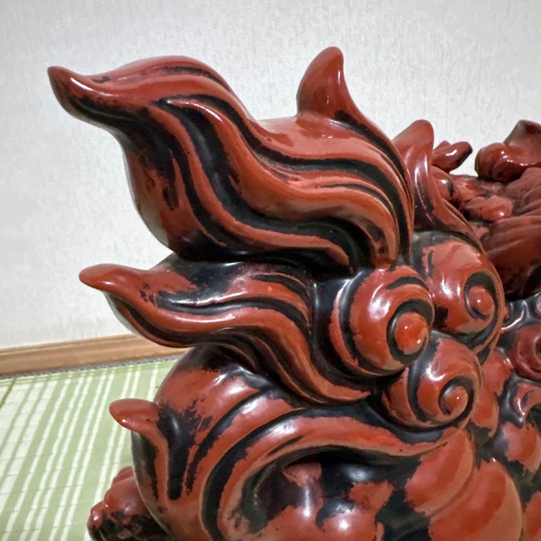 九谷焼 八幡窯 須栄義 獅子 金 赤 縁起物 魔除け　置物