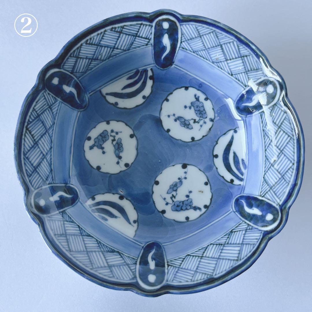 古伊万里　染付　雪輪に梅　膾皿　向付　骨董
