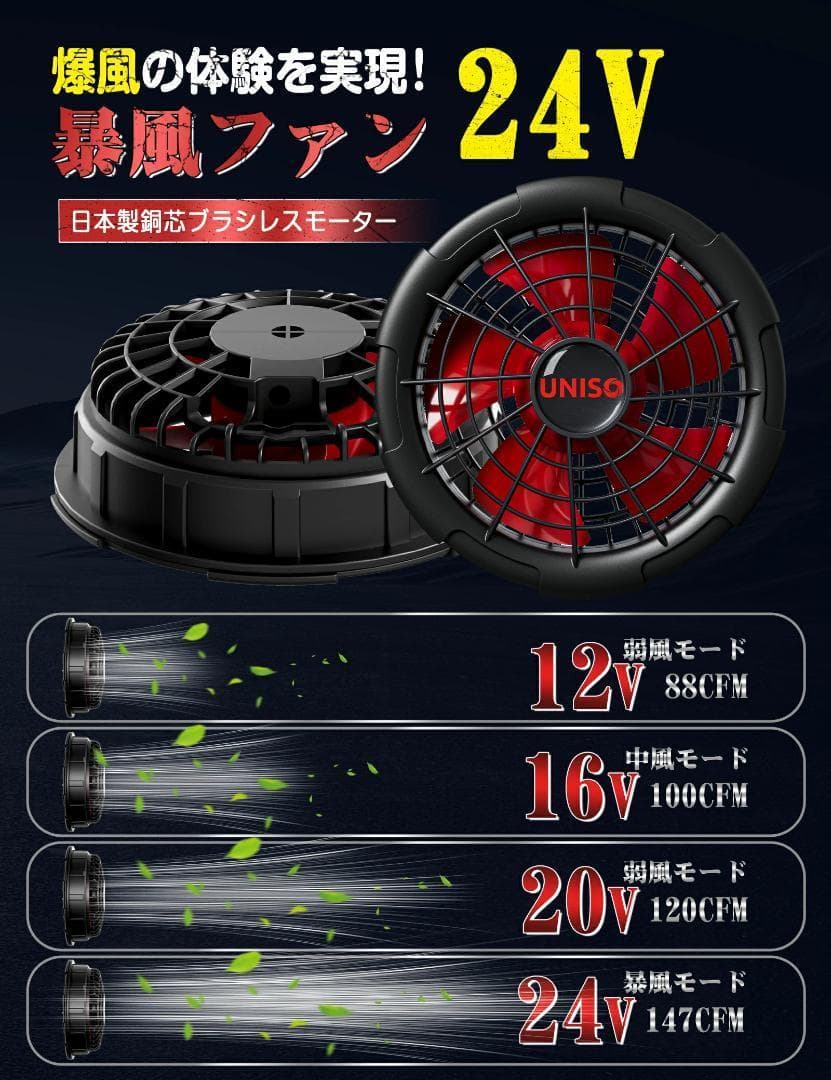 空調作業服 空調ベスト 24V ファン付き バッテリー付き 22000mAh