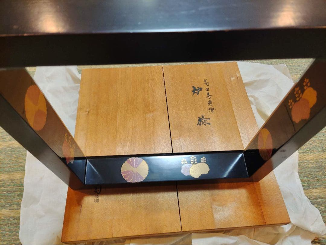 茶道具 炉縁 真塗 蒔絵師友斎作 高台寺蒔絵　共箱 真塗り 古美術品