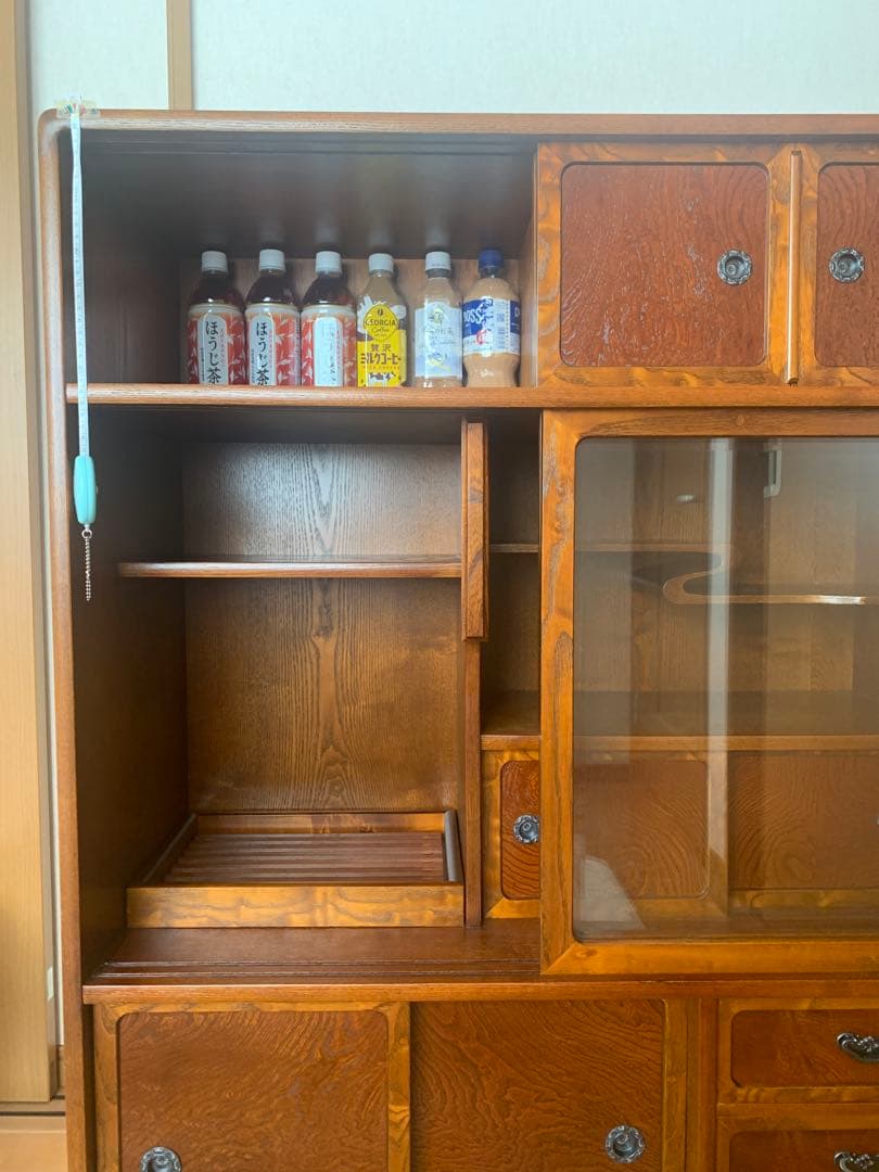 昭和レトロ　茶箪笥 水屋箪笥ガラス戸 和家具 アンティーク 収納棚 たのメル便