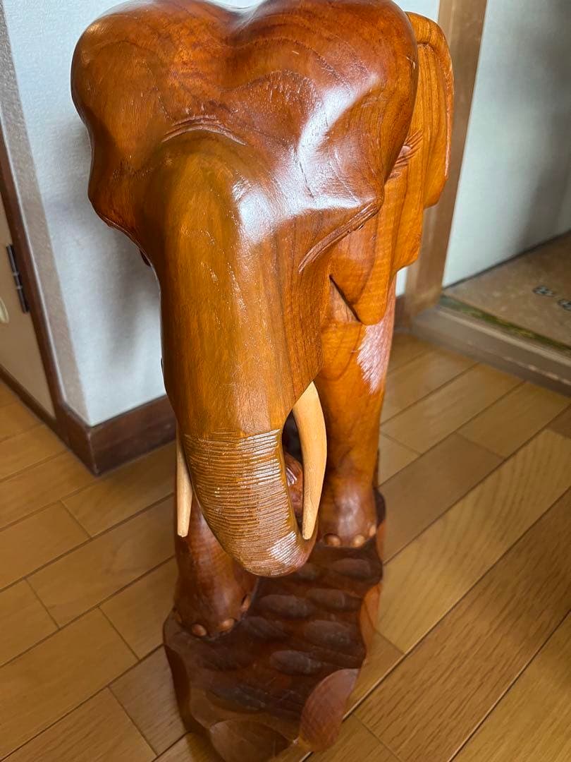木製象の彫刻 大小セット