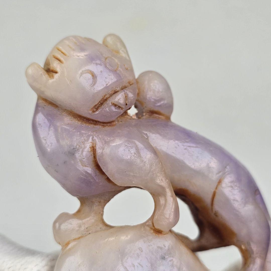骨董品 古翡翠 スミレ 清 手彫 獅子如意紋（事事如意）根付 玉佩 開運 縁起物