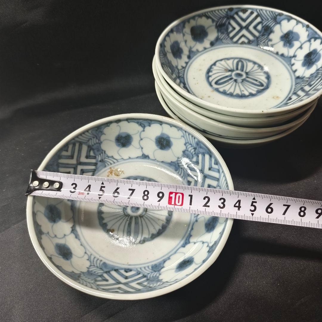 古伊万里 染付膾皿 なます皿 手描き花文 明治骨董 未使用美品 旧家蔵出し 骨董