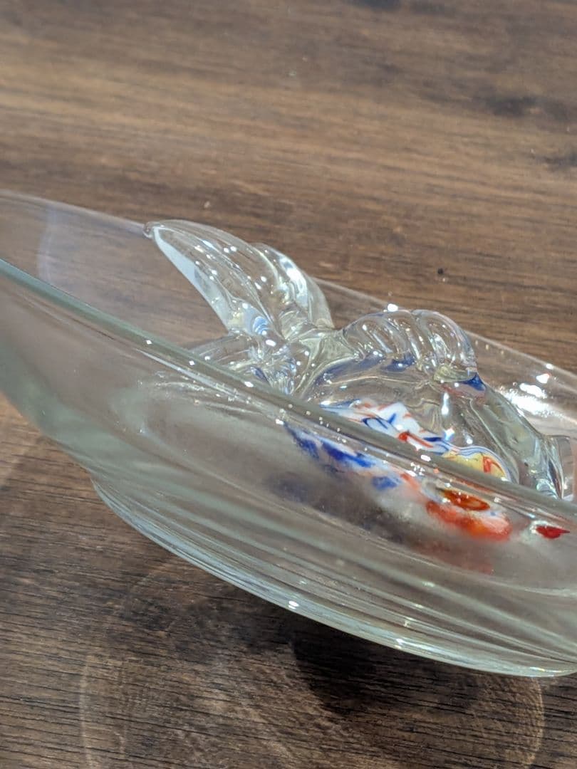ガラス製金魚の置物　ガラス皿　工芸品