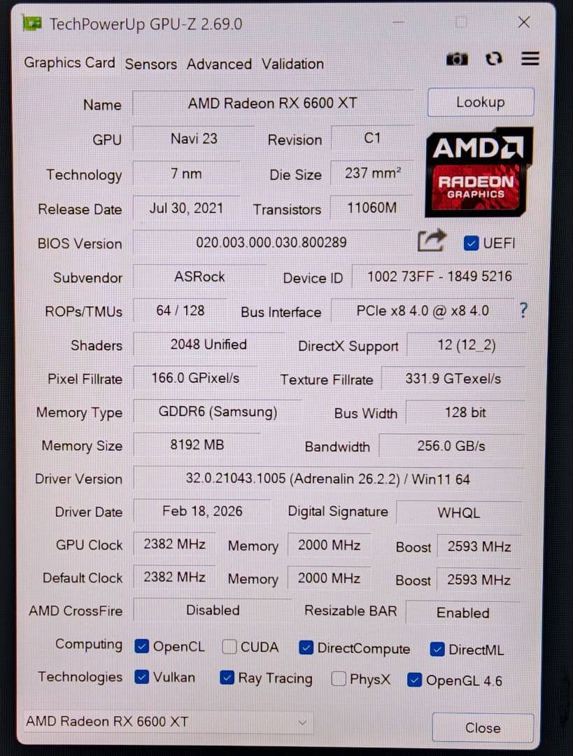 ASRock RX 6600 XT グラフィックボード