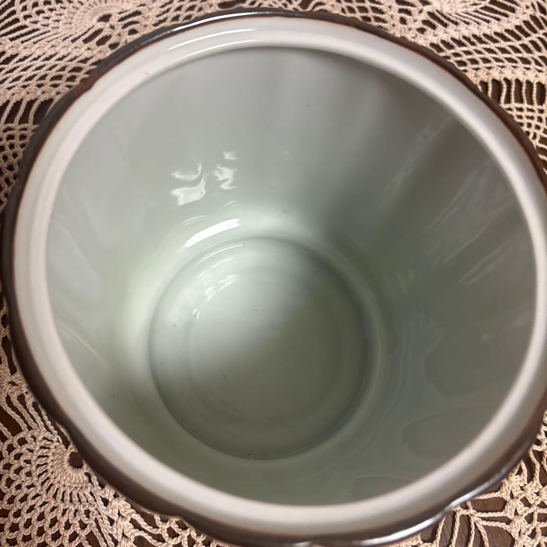 染付　桶川　水指　塗り黒蓋