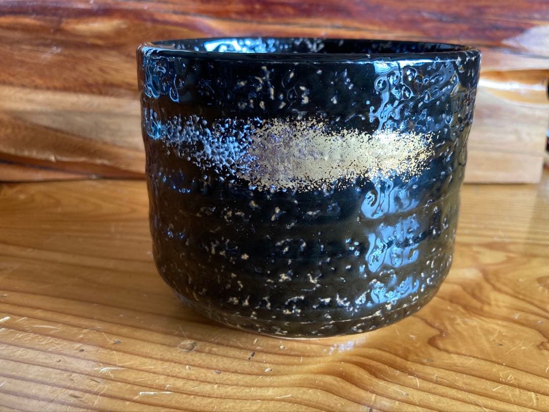 【未使用】抹茶碗 黒釉 金彩 白泥 飛雲 茶道具 伝統工芸