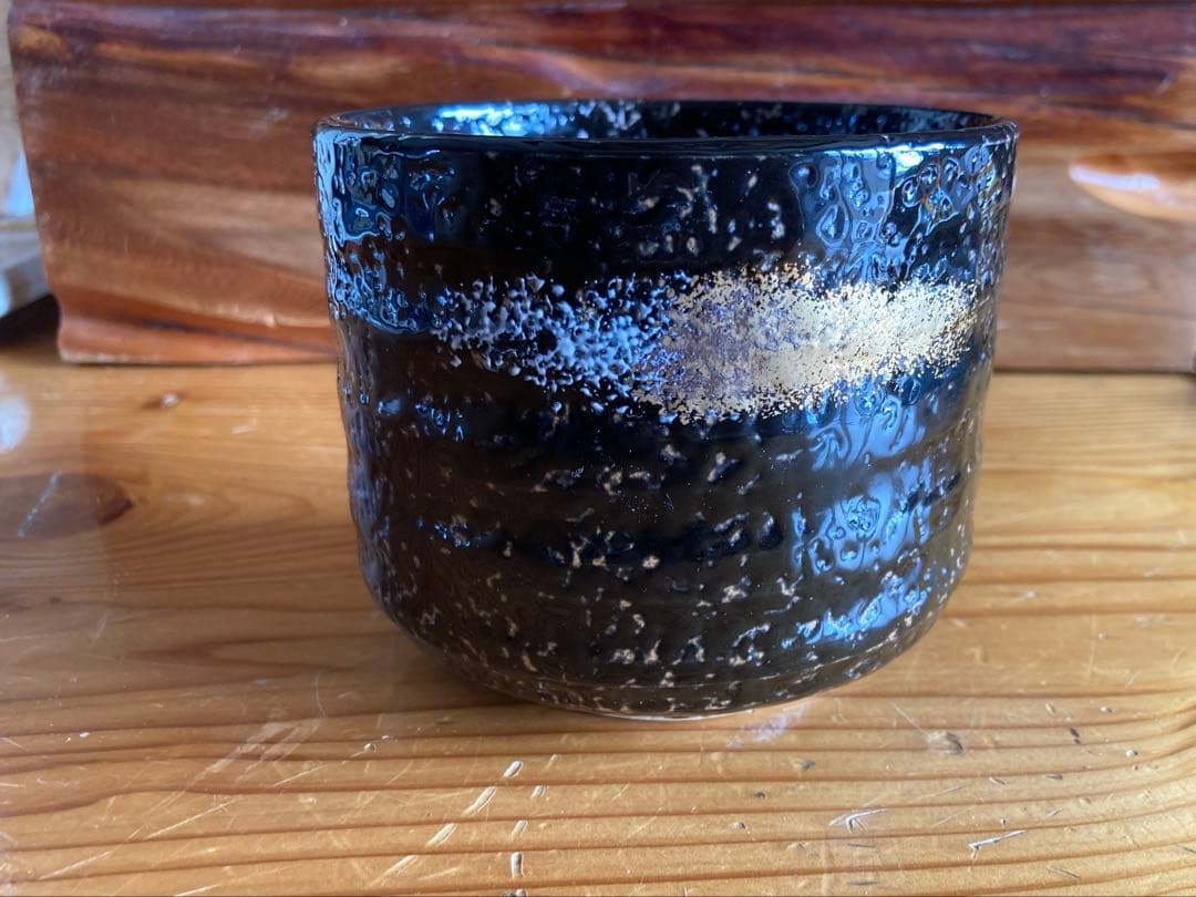 【未使用】抹茶碗 黒釉 金彩 白泥 飛雲 茶道具 伝統工芸