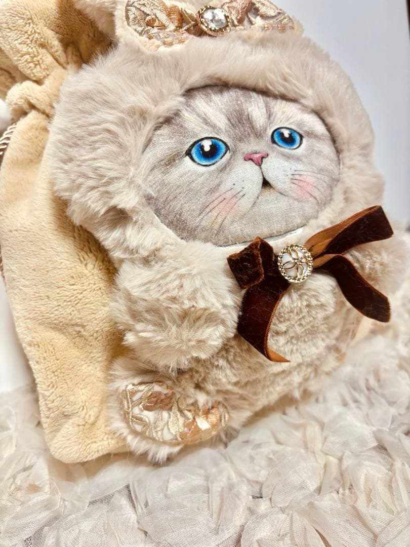 コヤンイサムチョン　ベージュファ〜のフワフワ巾着バッグ　肩掛けもOKバッグ