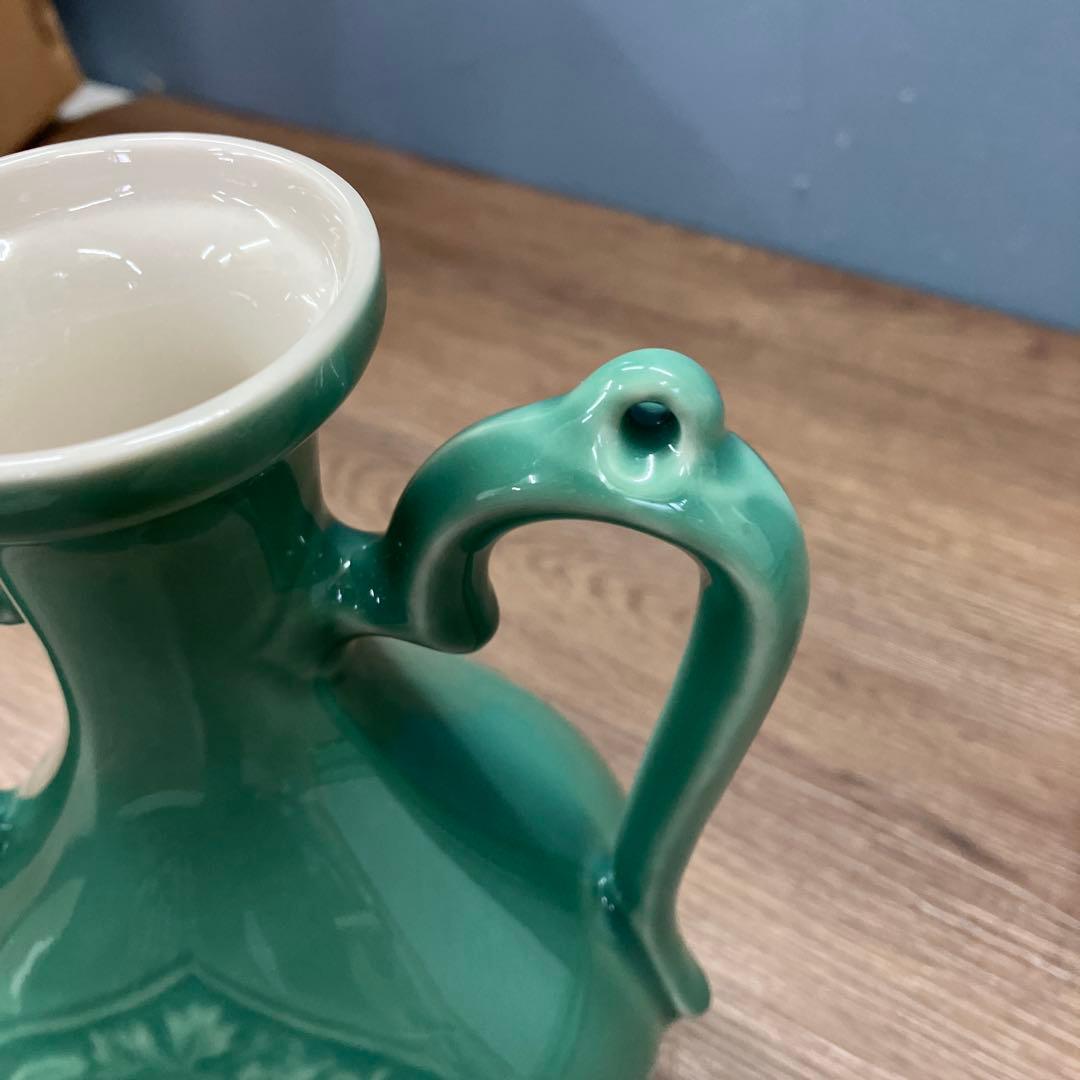 アンティーク 緑色 陶器 ティーポット